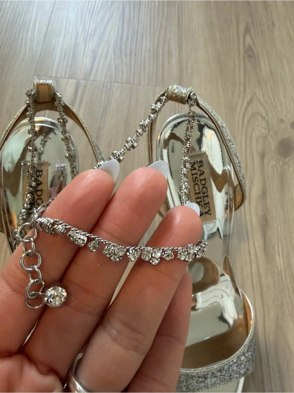 Badgley Mischka Silver Glitter Crystal-Embellished Slingback Heels